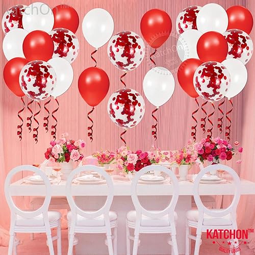 Miniatura 7 de KatchOn, Globos rojos y blancos para San Valentín, paquete de 54, globos de amor de oro rosa, globos de San Valentín para decoraciones del día de