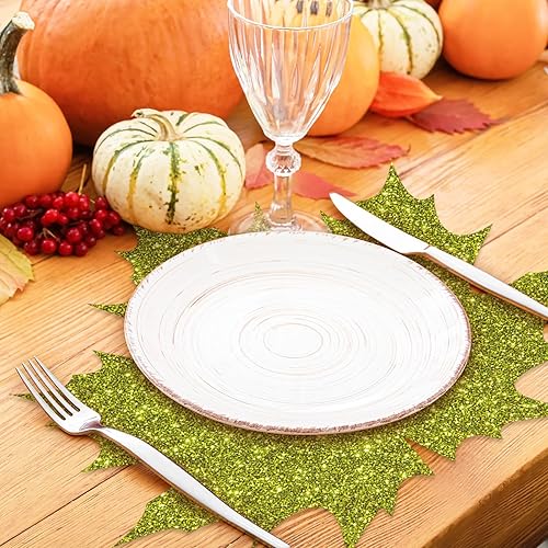 Miniatura 6 de AnyDesign 60 manteles individuales de papel de hoja de arce otoñal, desechables, con purpurina, decorativos, coloridos, hojas de otoño, cosecha,