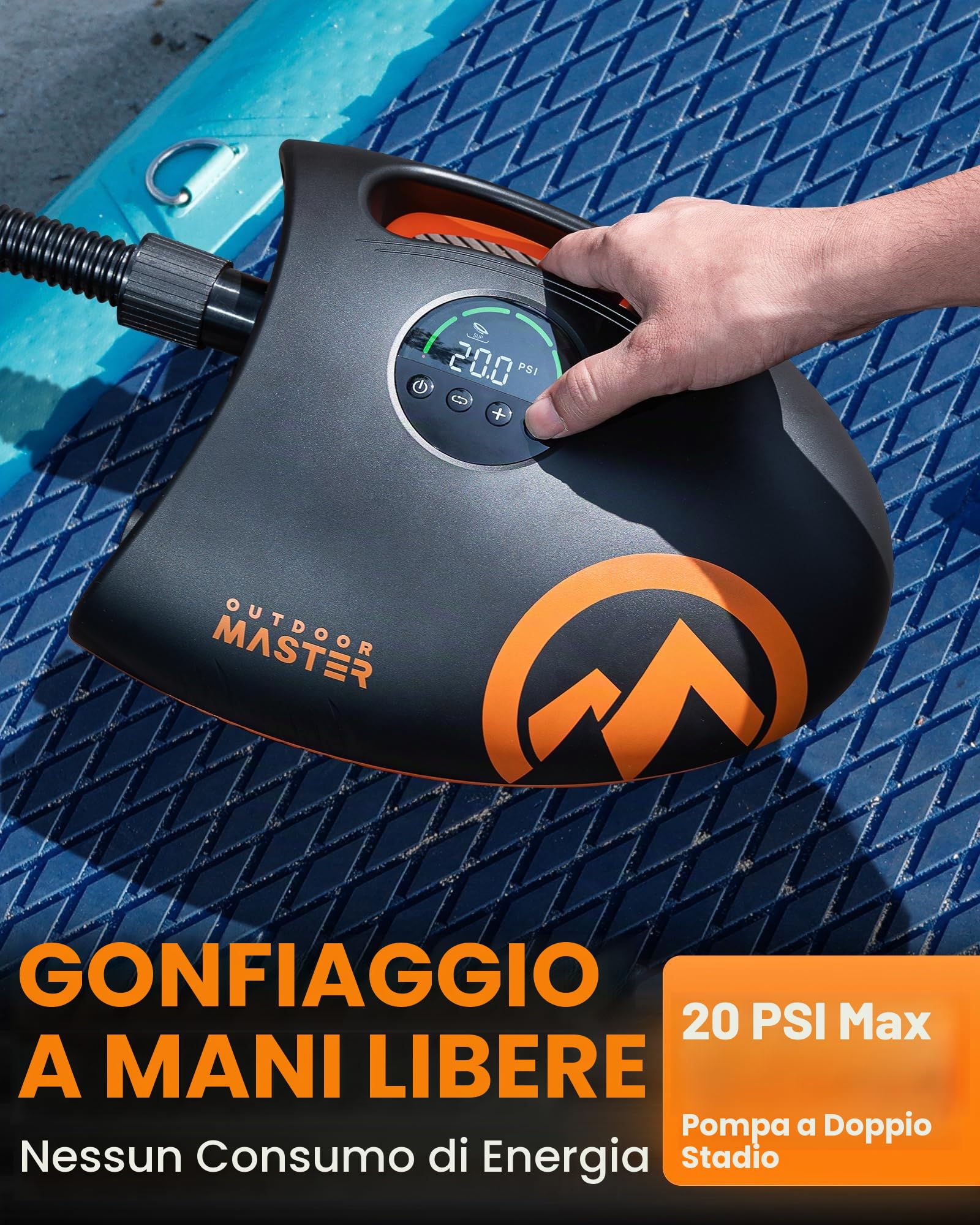 OutdoorMaster Shark 2S - Pompa elettrica da paddle board da 88,8 Wh, batteria ricaricabile per il gonfiaggio e sgonfiaggio di 6 SUP, pompa ad aria SUP da 20 PSI 12 V/15,8 V DC e ingresso Type-C
