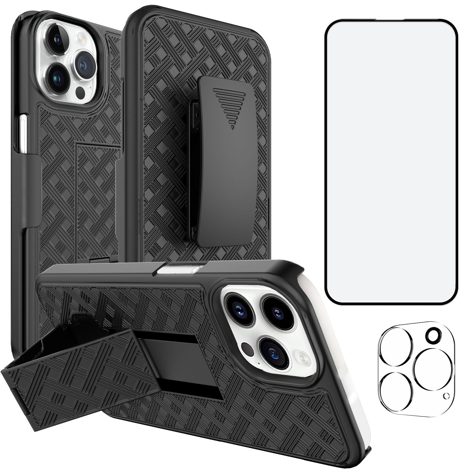 Ailiber Designed for iPhone 16 Pro Max Case with Stand, iPhone 16 Max Pro Belt Clip Holster with Camera Lens&Screen Protector, Swivel 2-in-1 Holder,