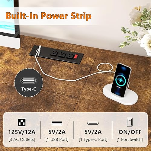 Miniatura 4 de Escritorio para computadora de 60 pulgadas con 8 cajones, escritorio de oficina en casa con tomas de corriente, escritorio de estudio de trabajo