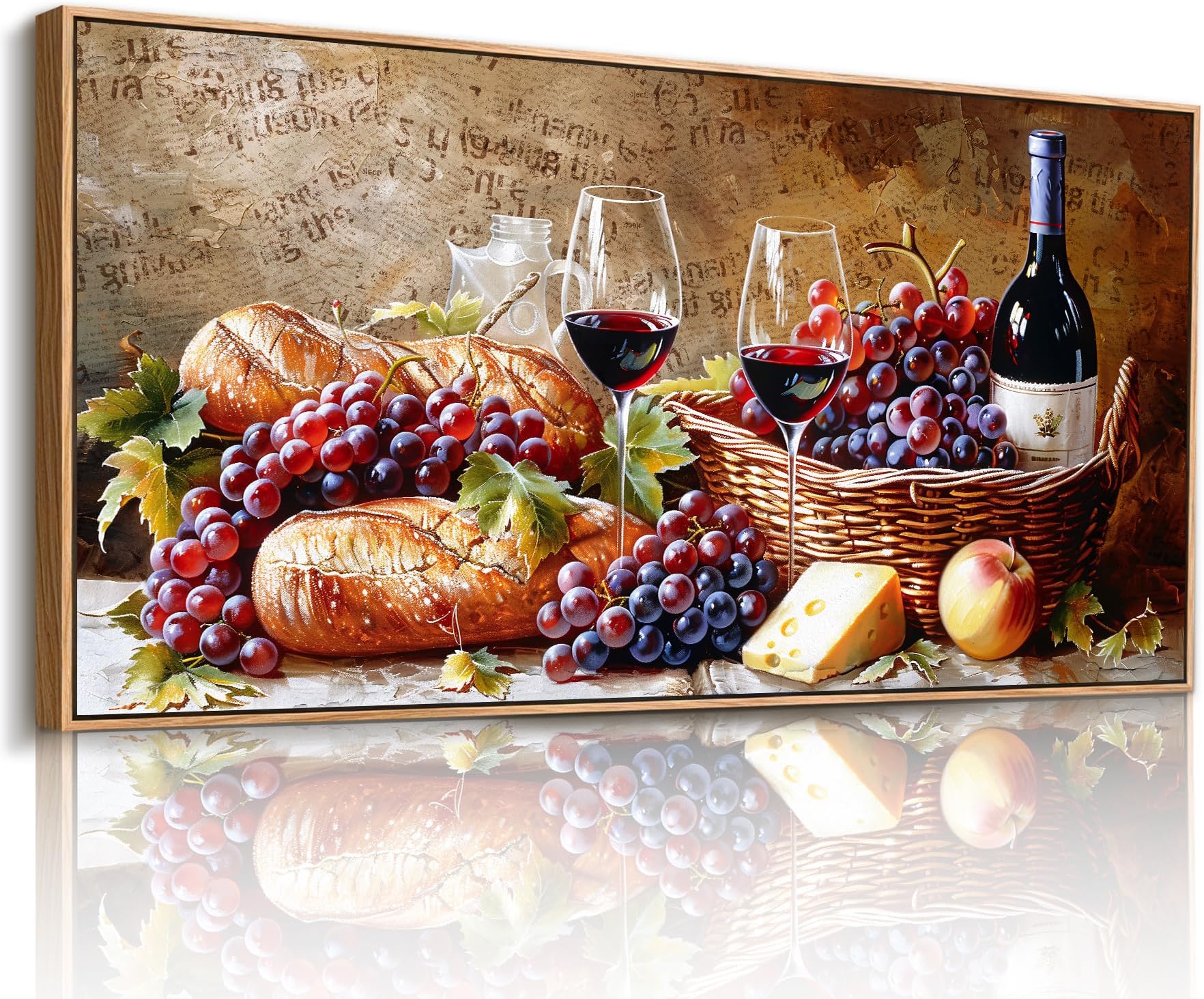 imjiayu Large Framed Wall Art, Dining Room Wall Art, Rustic Wall Decor, Vintage Grape Wine Canvas Prints, Fruit Food Harvest Paintings Wall Decor Living Room Kitchen Farmhouse Home Bar 24"x48"