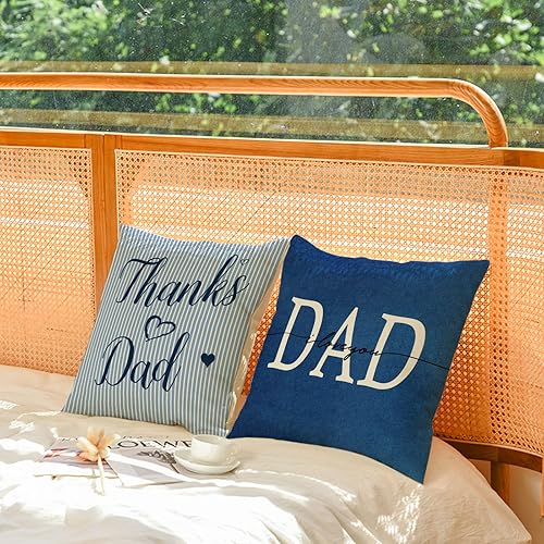 Miniatura 3 de YeeJu Juego de 4 fundas de almohada para el Día del Padre de 12 x 12 pulgadas, fundas de almohada con texto en inglés "I Love Dad", fundas de