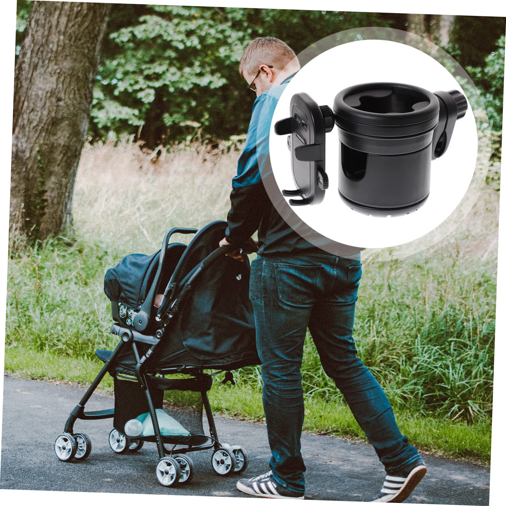 Toyvian Portabicchieri per Passeggino, Portaborraccia Nero in Plastica e Metallo, Antiribaltamento per Bottiglie e Tazze, Adatto per Bici