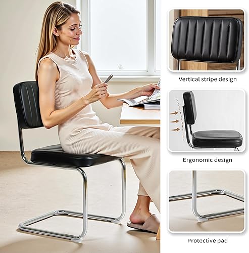 Miniatura 6 de CangLong Juego de 2 sillas de comedor de piel sintética, modernas sillas de comedor tapizadas sin brazos con asiento y respaldo cómodos, patas de