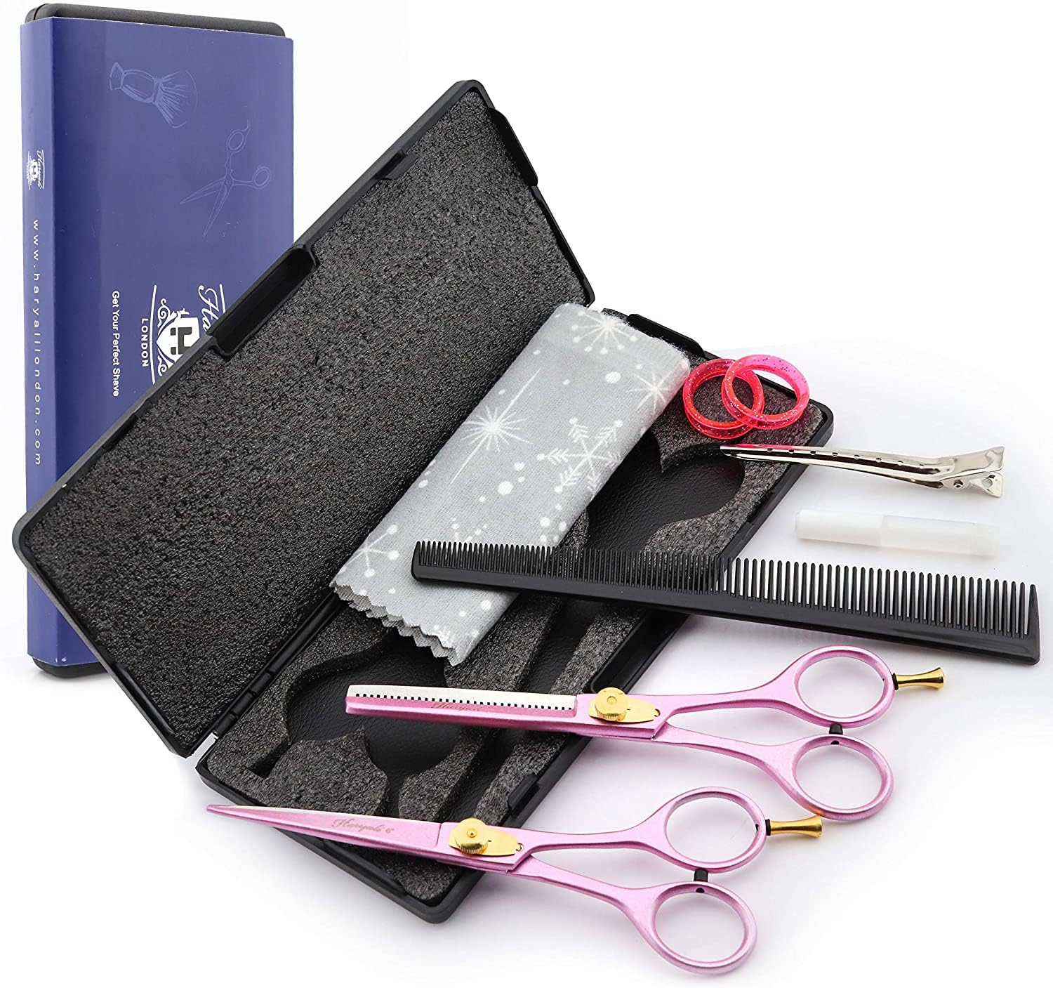 Haryali London Forbici professionali da parrucchiere da barbiere, 15,2 cm, per taglio dei capelli, con set di viti regolabili, confezione nera