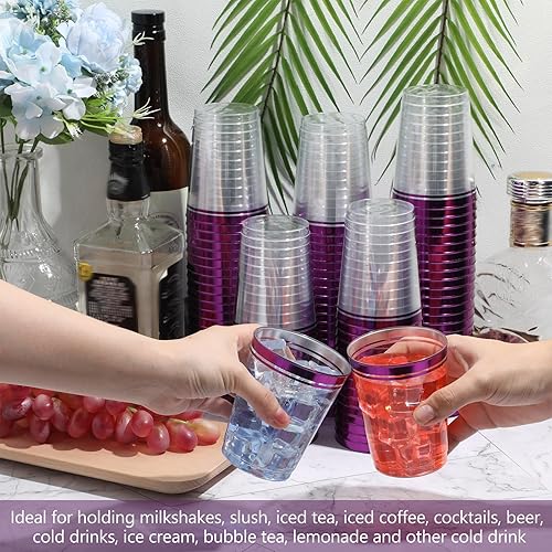 Miniatura 4 de Zubebe 100 vasos desechables de plástico de 10 onzas con borde, vasos de champán transparentes, vasos de doble borde para Mardi Gras, cumpleaños,