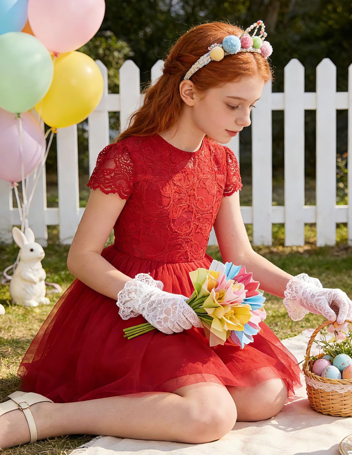 GRACE KARIN Flower Girl Dress with Big Bow,Kids Lace Tulle Princess Gown,Wedding Formal Birthday Party Pageant 5-10Y - Image 6