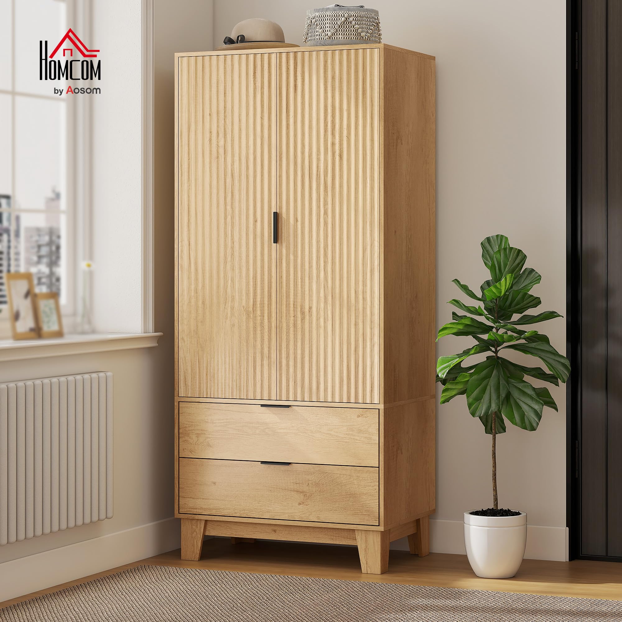 HOMCOM Armario Estriado con Puertas de Cierre Suave 71" Altura Natural