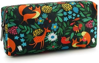 LParkin Woodland Animals Fox Canvas Pencil Case Fabric Zipper Pouch Gift For Friends Red Fox Zipper Pouch Gadget Bag Make Up Case Cosmetic Bag Stationary Kawaii Box