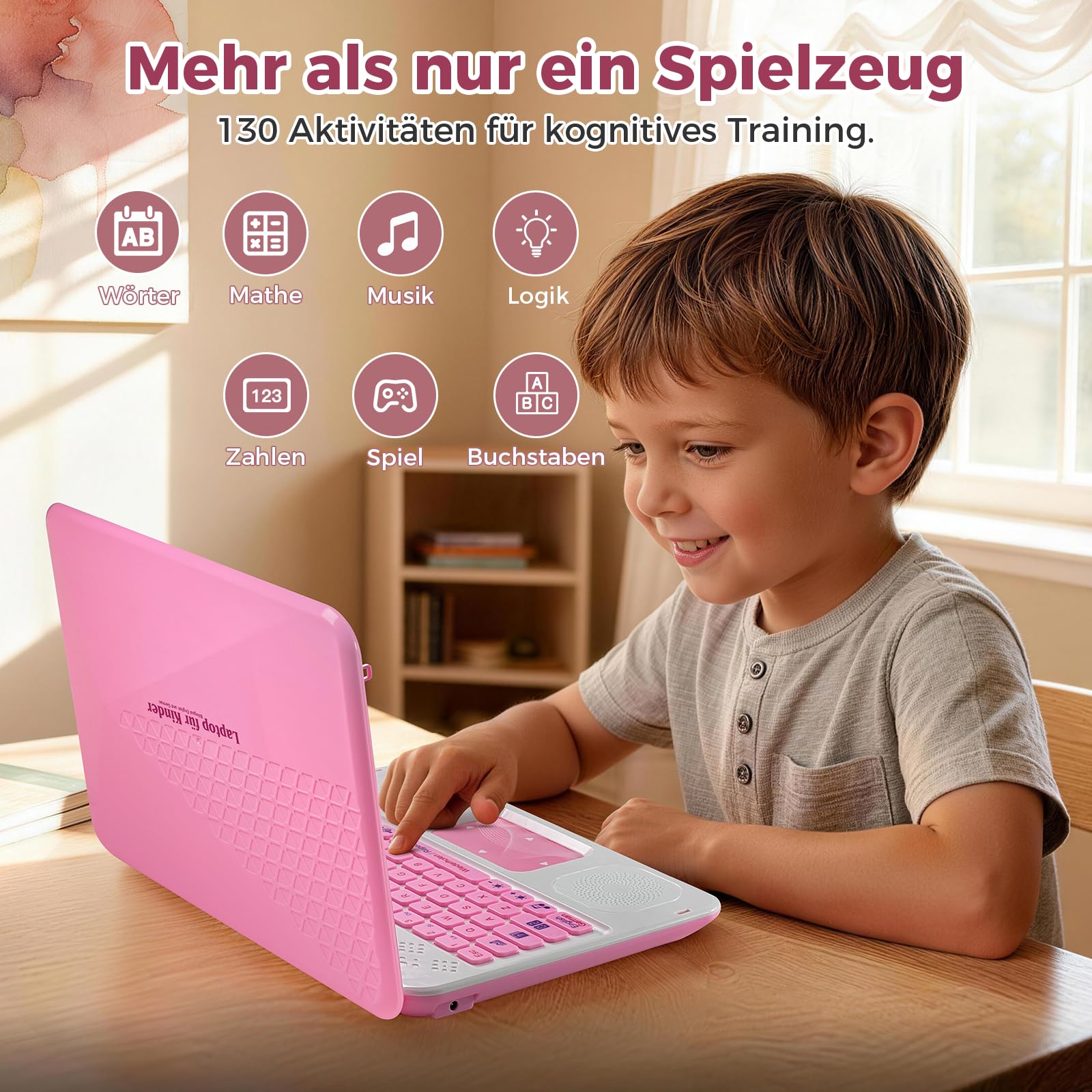 Kinder Laptop - Bilingualer Lerncomputer (DE/EN) mit 9,7x5,2cm Bildschirm für Mathe, Alphabet, Musik & Spiele