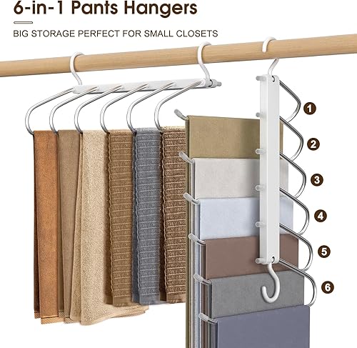 Miniatura 6 de Percha para pantalones que ahorra espacio de 6 niveles, antideslizante y mágico, para jeans, pantalones y bufandas, perchas plegables verticales