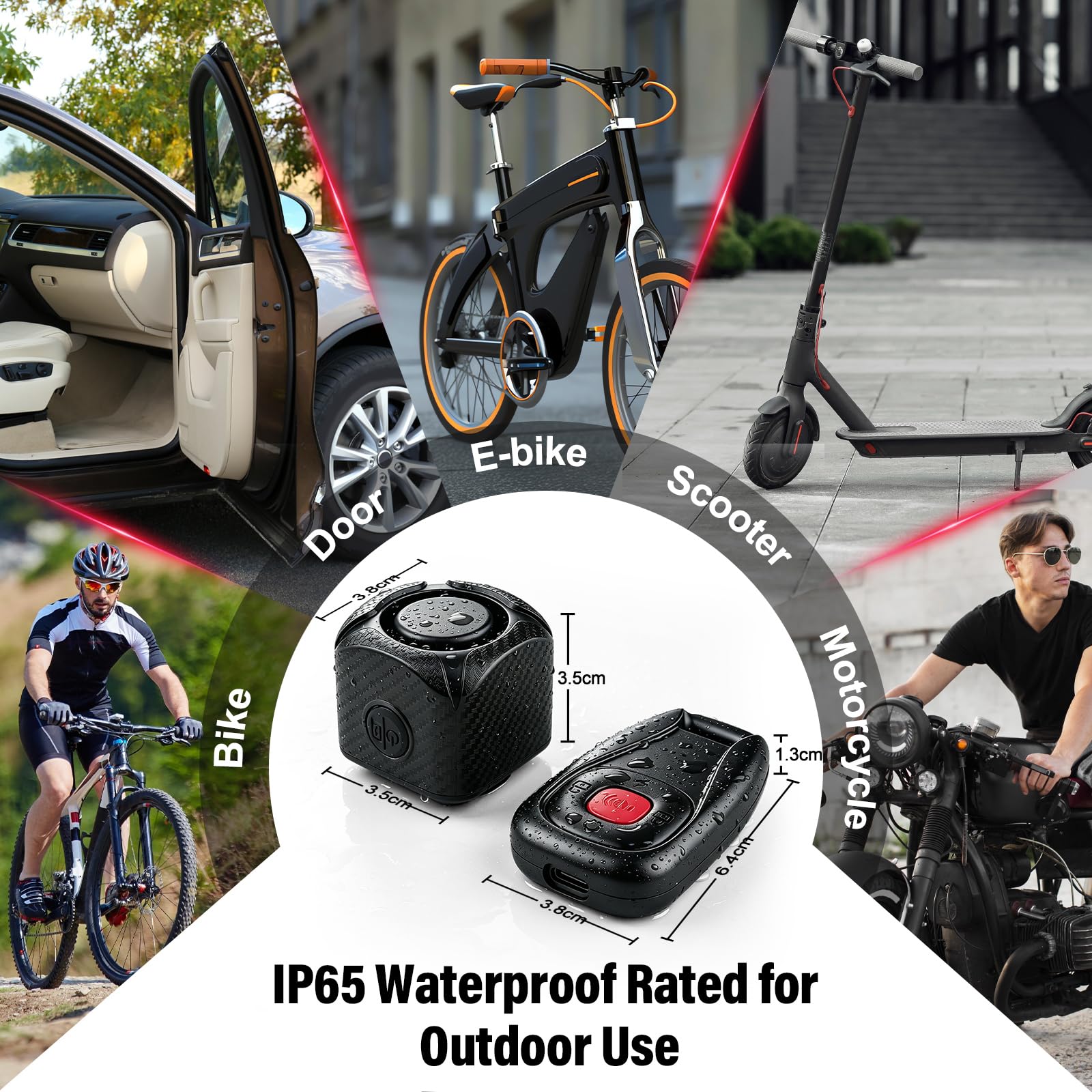 NineLeaf Zwei-Wege-Fahrradalarm mit Fernbedienung 4PK | USB-C wiederaufladbar, 121dB Fahrrad-Alarm mit Vibrations-Diebstahlschutz für Fahrrad und Motorrad IP65wasserdicht