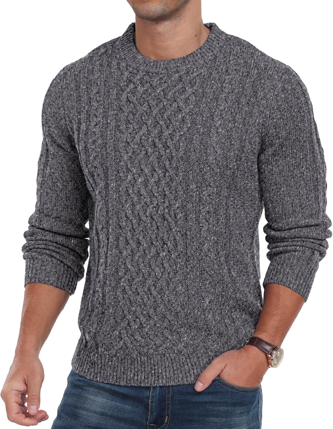 Askdeer Men's Pullover Sweater Fisherman Cable Knit Crewneck Sweater Winter Casual Knitted Sweaters with Ribbing Edge - Image 2