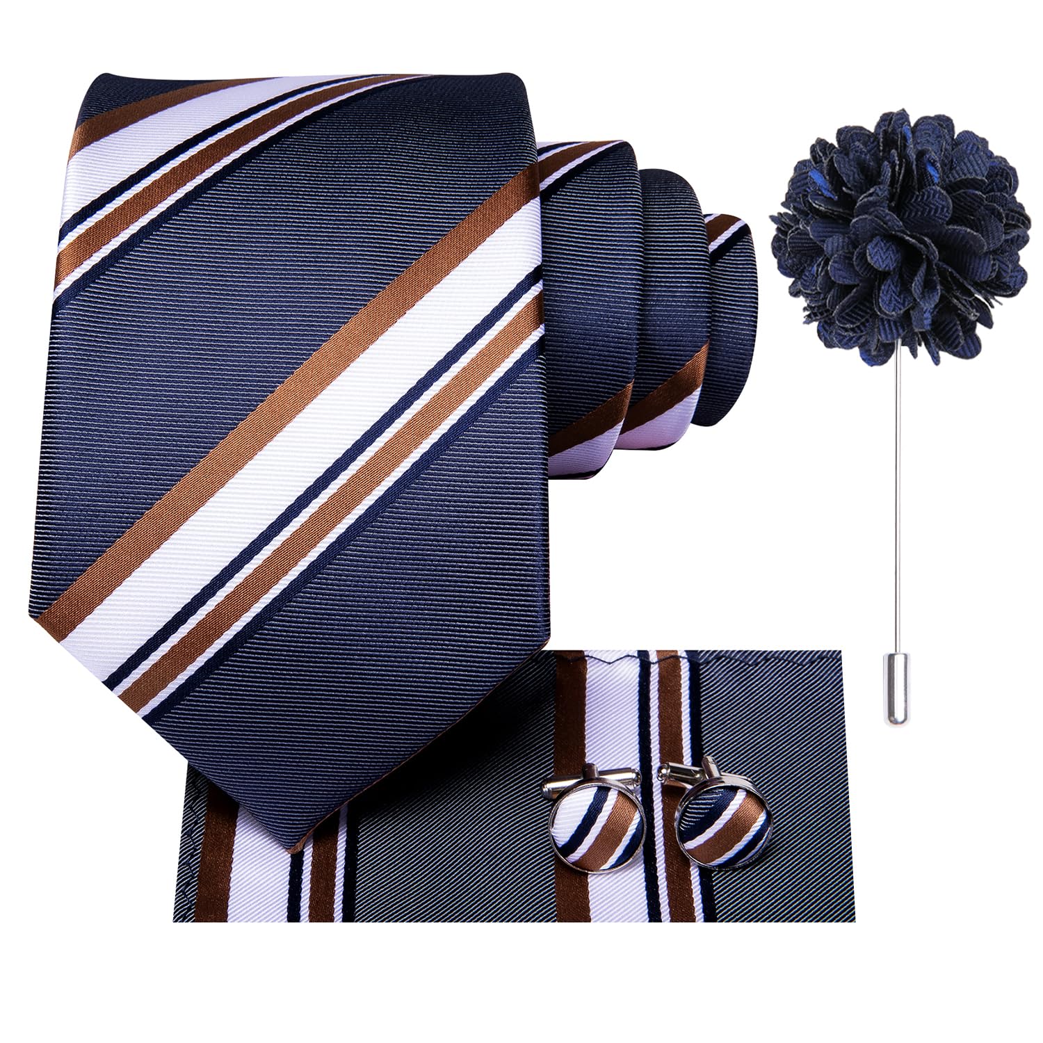 Hi-Tie Corbatas de seda para hombre, corbata tejida formal, gemelos cuadrados de bolsillo, juego de pines de solapa para boda y negocios