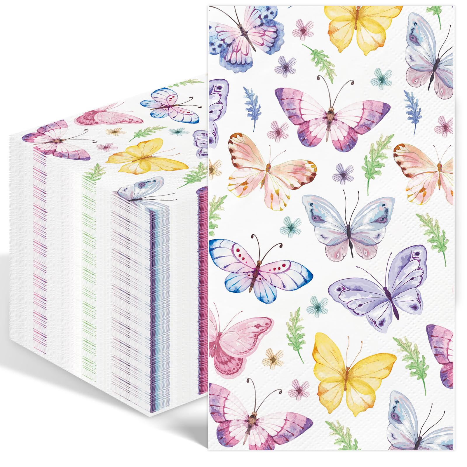 100 servilletas de papel de mariposa, toallas de mano desechables para baño, 3 capas, coloridas mariposas y flores, servilletas de invitados, servilletas decorativas para novia, baby shower