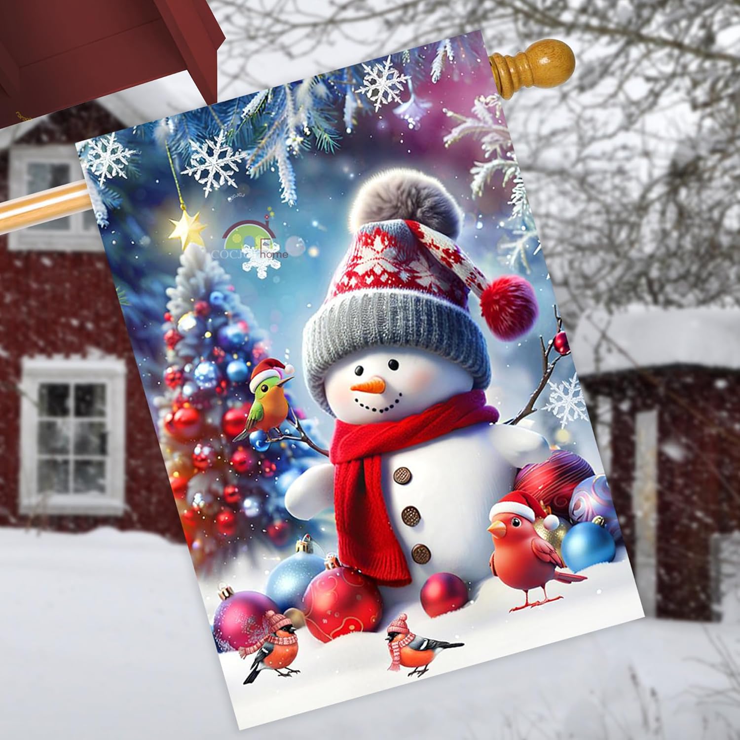 Winter Snowman Garden Flags 28X40 Double sided, Bird Christmas large outdoor flags holiday yard flags Outdoor Lawn Farmhouse Decoration