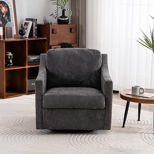 Miniatura 7 de Wrofly Silla giratoria de barril de lino de 360 grados, silla giratoria Boucle con cómoda almohada trasera, moderna silla giratoria de gran tamaño