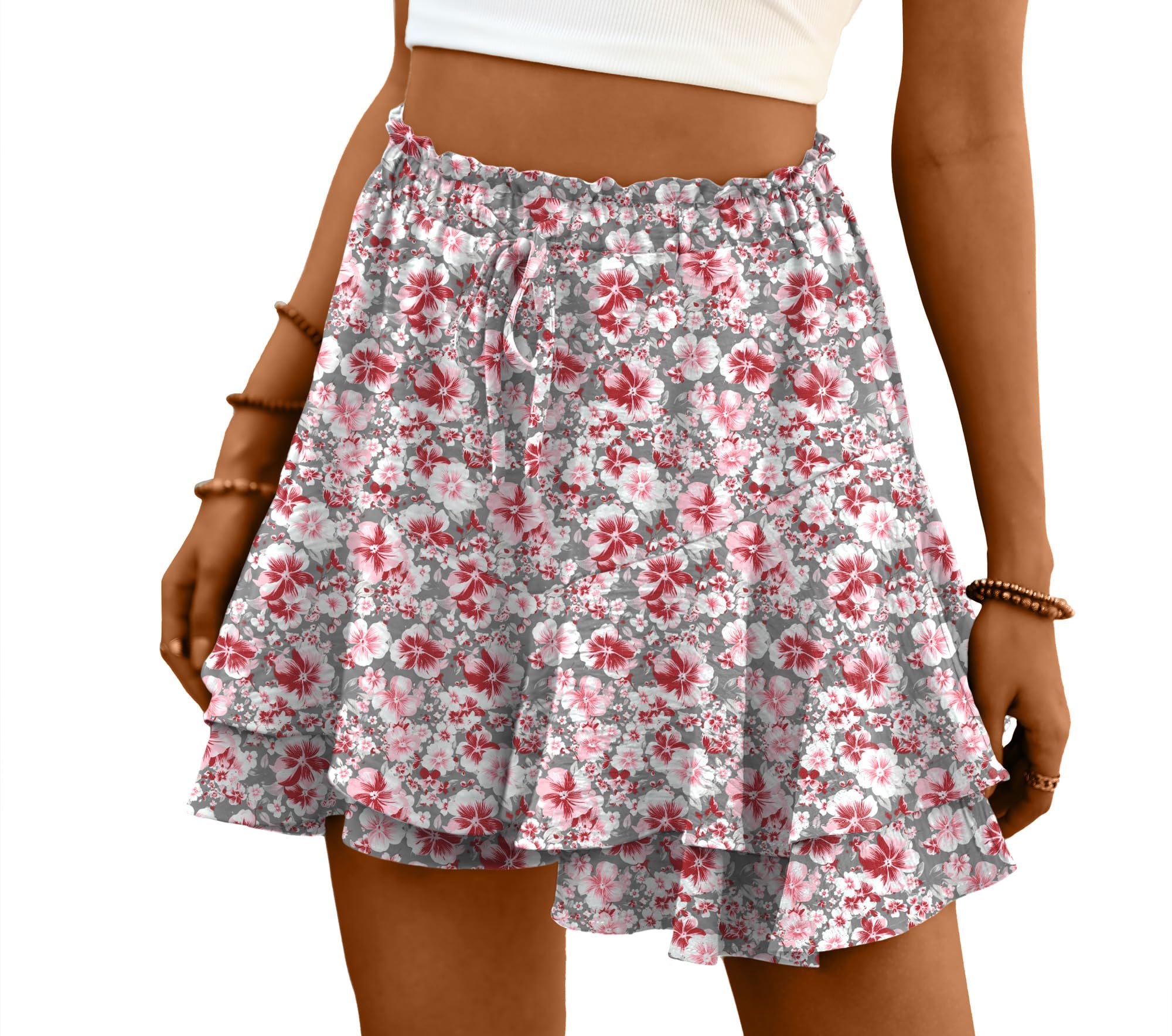 Lepunuo Flowy Shorts for Women Boho Ruffle Tiered Butterfly Skorts High Waist Mini Skirts Casual Shorts