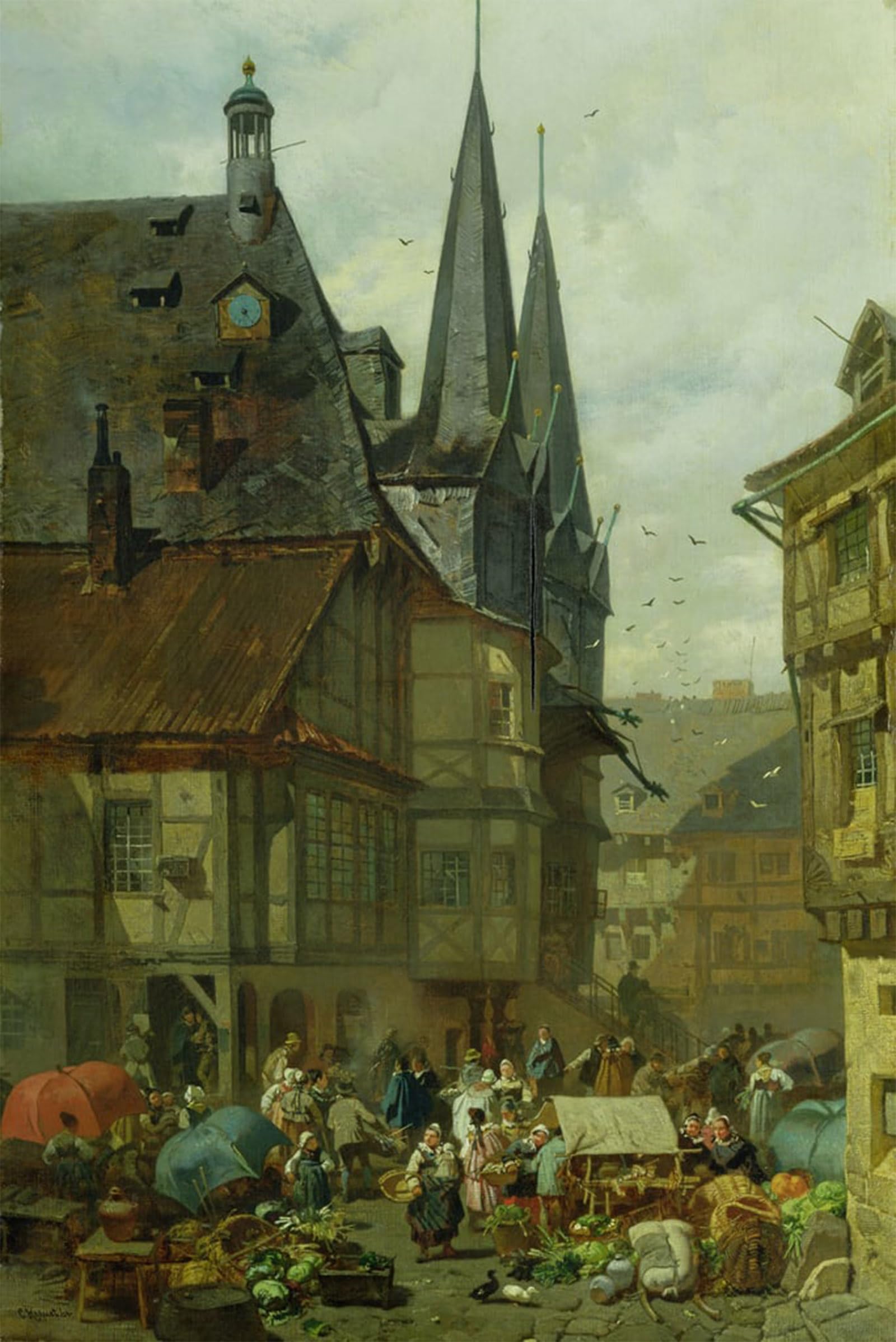 RZHRHJES Vintage Wall Art Picture on Canvas Wall Art Poster the Marketplace in Wernigerode by Charles Hoguet Canvas Poster for Home Decor 60x90cm