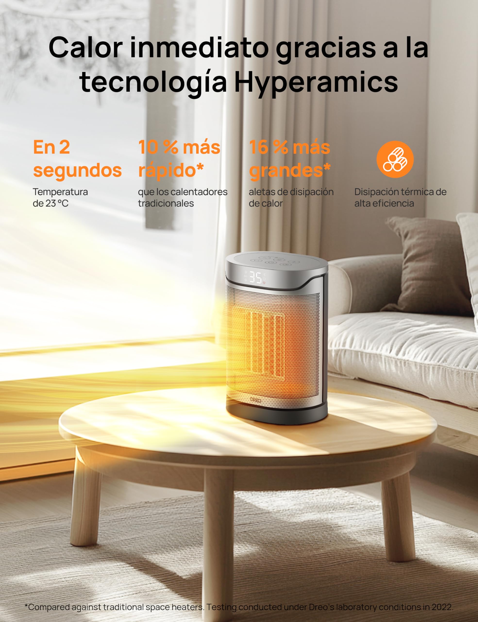 DREO Calefactor cerámico 318, 1500 W, de pie, protección contra sobrecalentamiento y vuelco, termostato ajustable, bloqueo infantil, ahorro de energía de hasta un 40%, temporizador de 12 horas