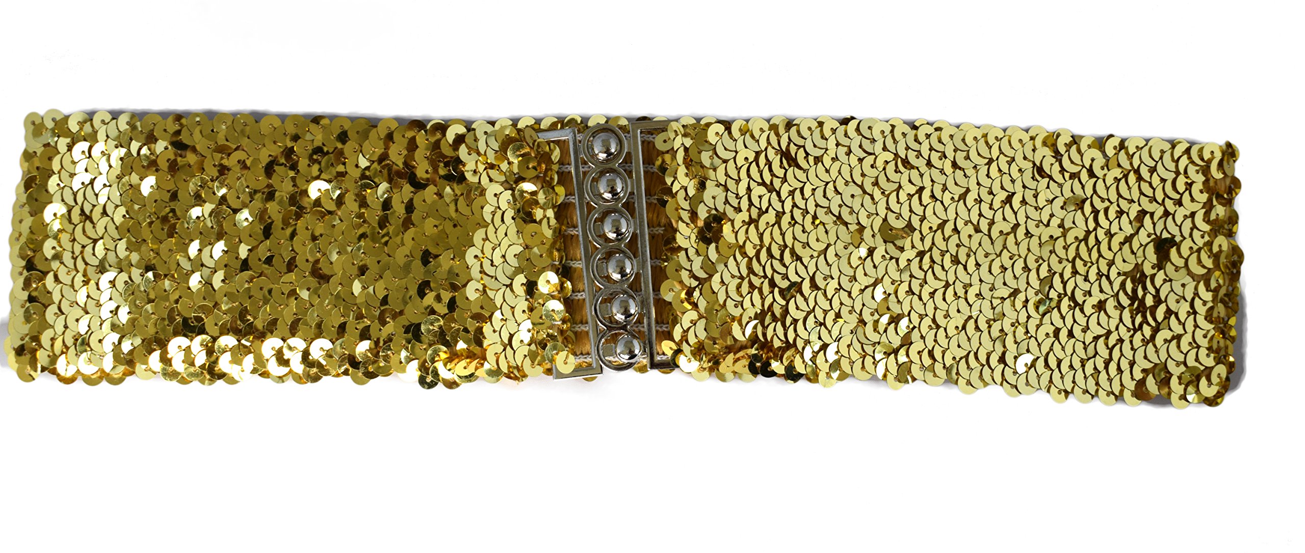 Sucre Belts Women's Gold Elastic Stretch Buckle Style Shinning Sequin Waist Band Belt (Gold)