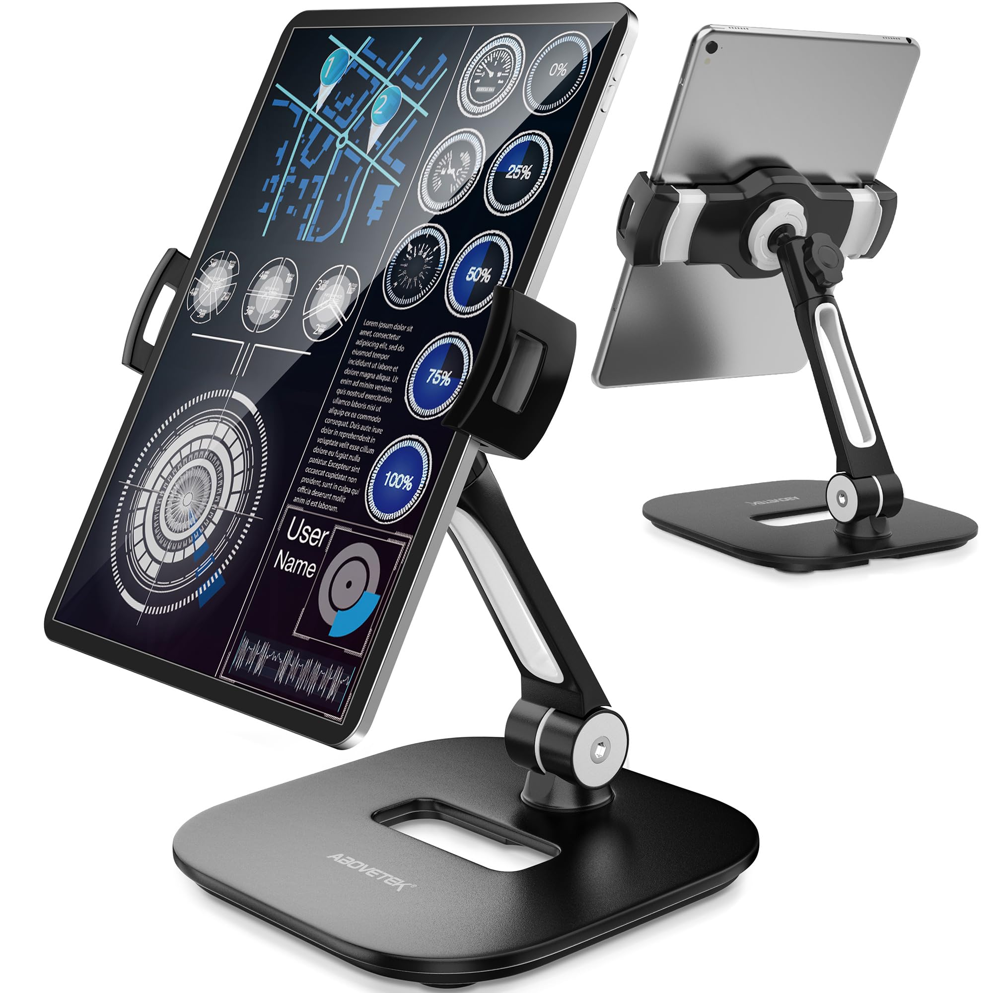 Sponsored Ad - AboveTEK Tablet Stand Holder, Stylish Aluminum iPad Stands, Foldable 360° Swivel Table Stand Holder fits 4-11" Tablets/Smartphones for Kitchen Bedside Office POS Showroom Reception (Black)