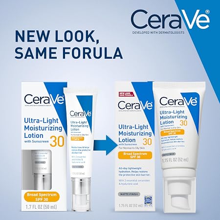 CeraVe Ultra-Light Moisturizing Lotion With SPF 30, Daily Face Moisturizer with SPF, Formulated with Hyaluronic Acid & Ceramides, Broad Spectrum SPF, Oil Free, Matte Finish, 1.7 Ounce - Image 2