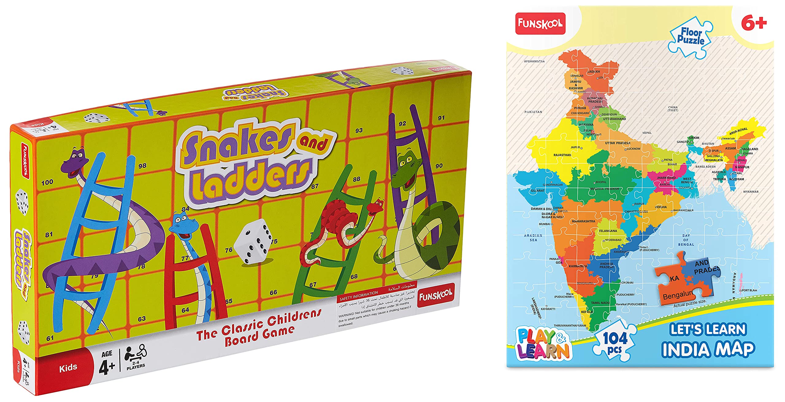 Funskool Games - Snakes & Ladders, 4 & Above&Funskool Play, Read & Learn India Toy Map,for 6 Year Old Kids and Above