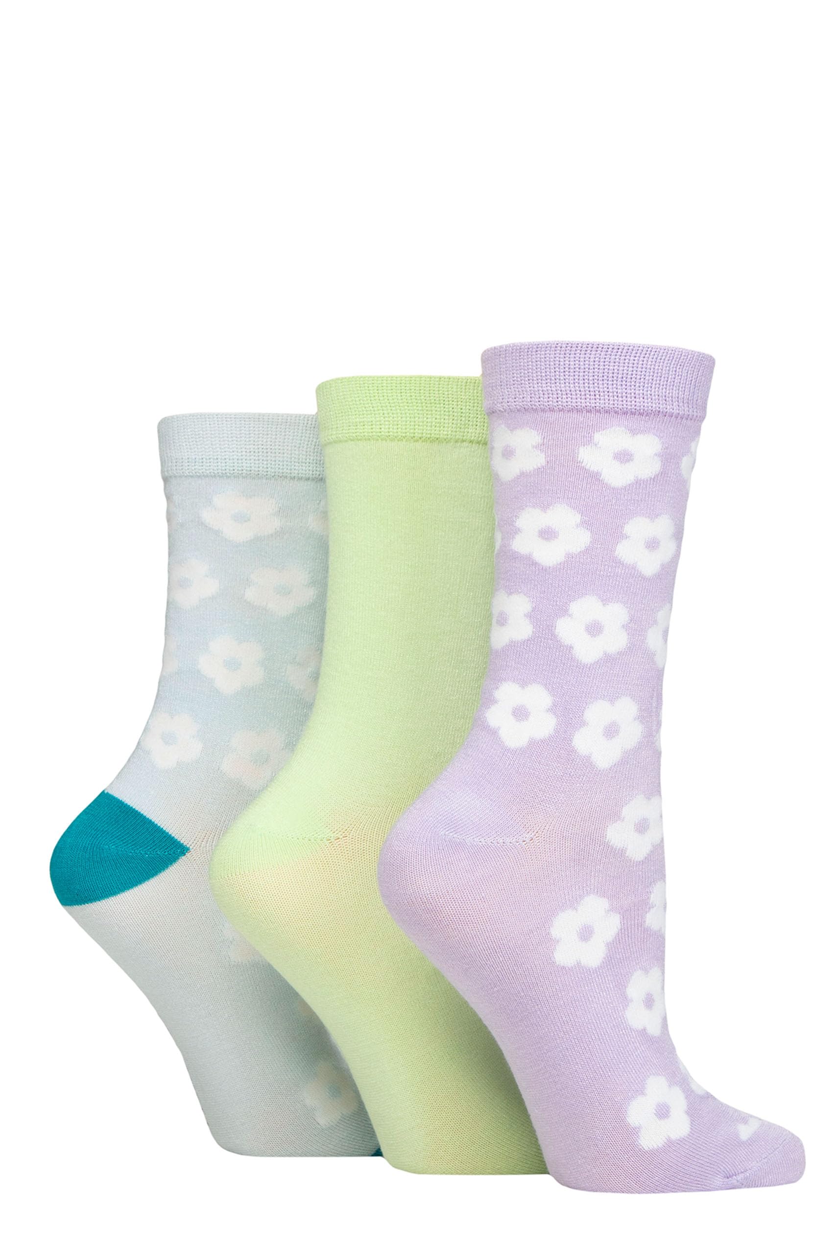 Sockshop Women's Flowers Lilac / Green / Blue Wildfeet Bamboo Socks -Patterned Fun And Colourful Soft Breathable Socks Multipack Of 3 Pairs (Uk, Numeric, 4, 8, Regular, Regular, Flowers Lilac/Green/Blue)