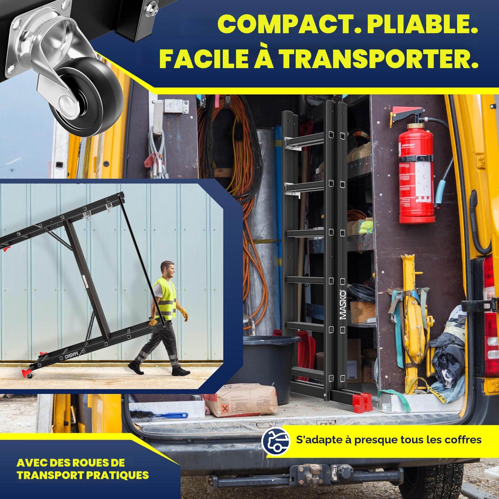 Masko® Echafaudage de Construction en Aluminium, Cadre en Aluminium, échelle, Cadre de Plate-Forme de Travail, jusqu'à 150 kg, revêtement antidérapant, échelle d'échafaudage, certifié GS (en 131)