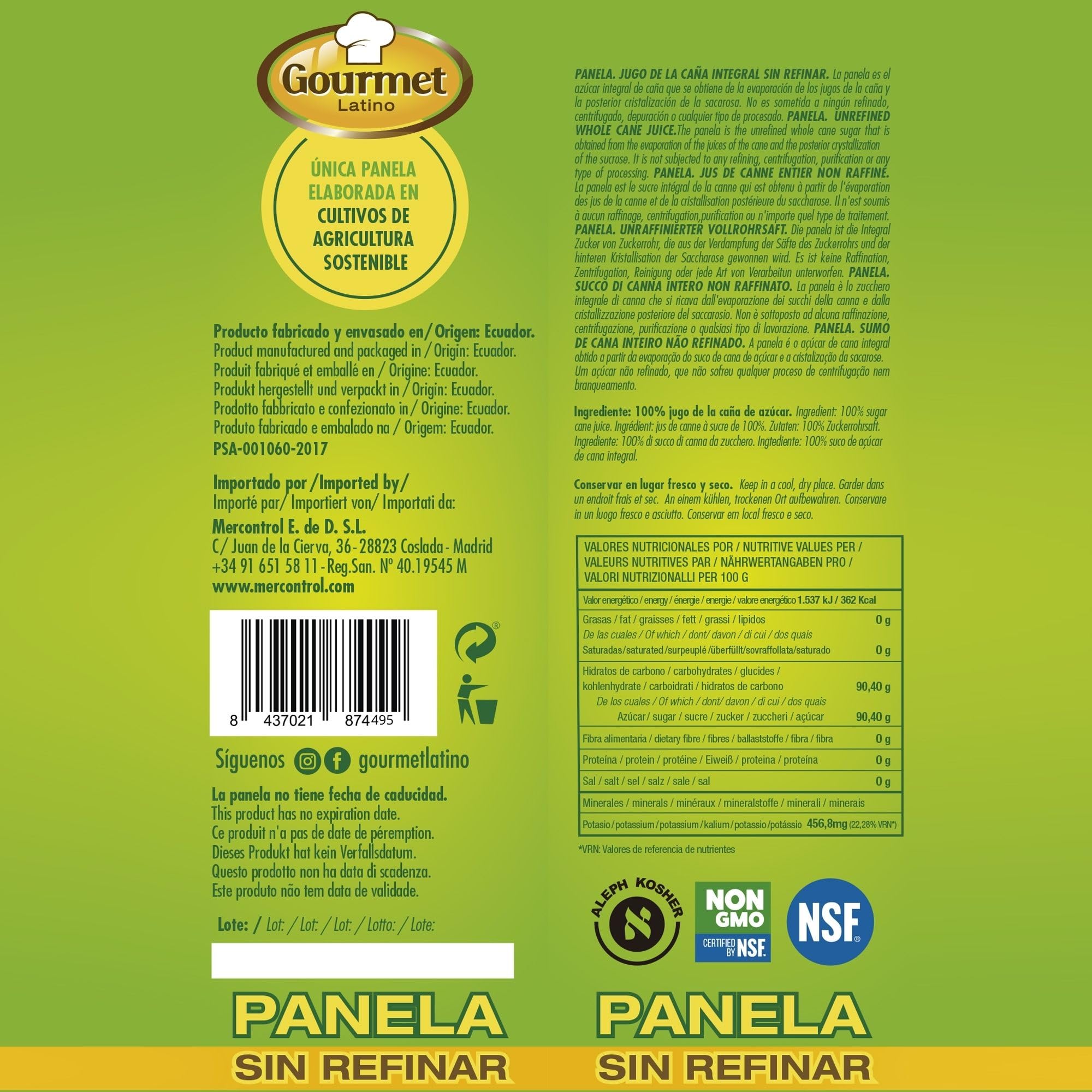 Panela Pulverizada 500 g Rica en Vitaminas y Minerales Azúcar Integral de Caña Sin Refinar Gourmet Latino