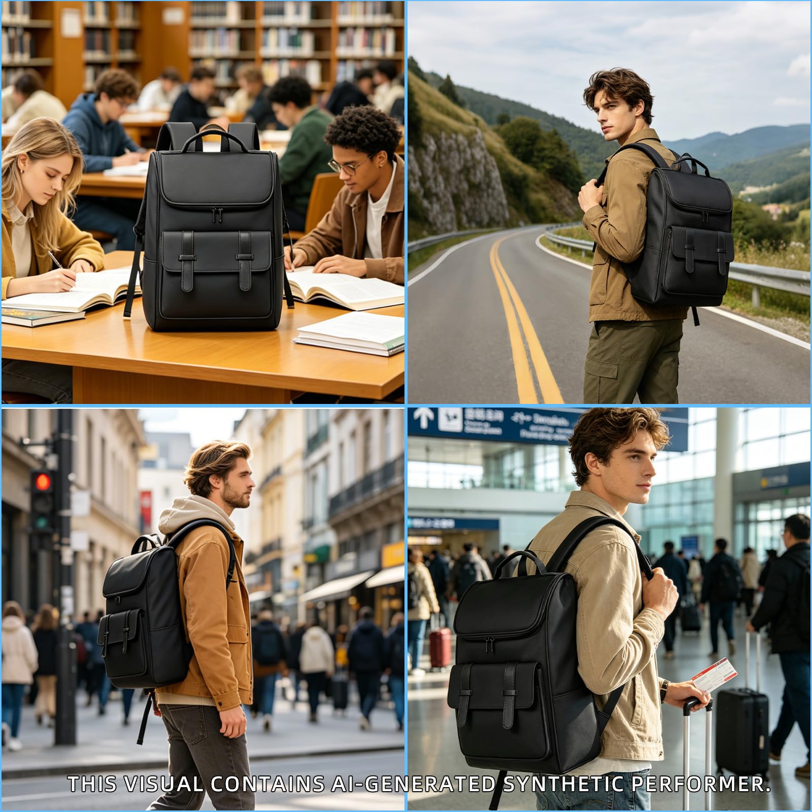 Sac a Dos Homme d'Affaire Ordinateur 15.6 Pouces Sac a Dos Femme Elegant Imperméable pour Collège Travail Voyage-Noir