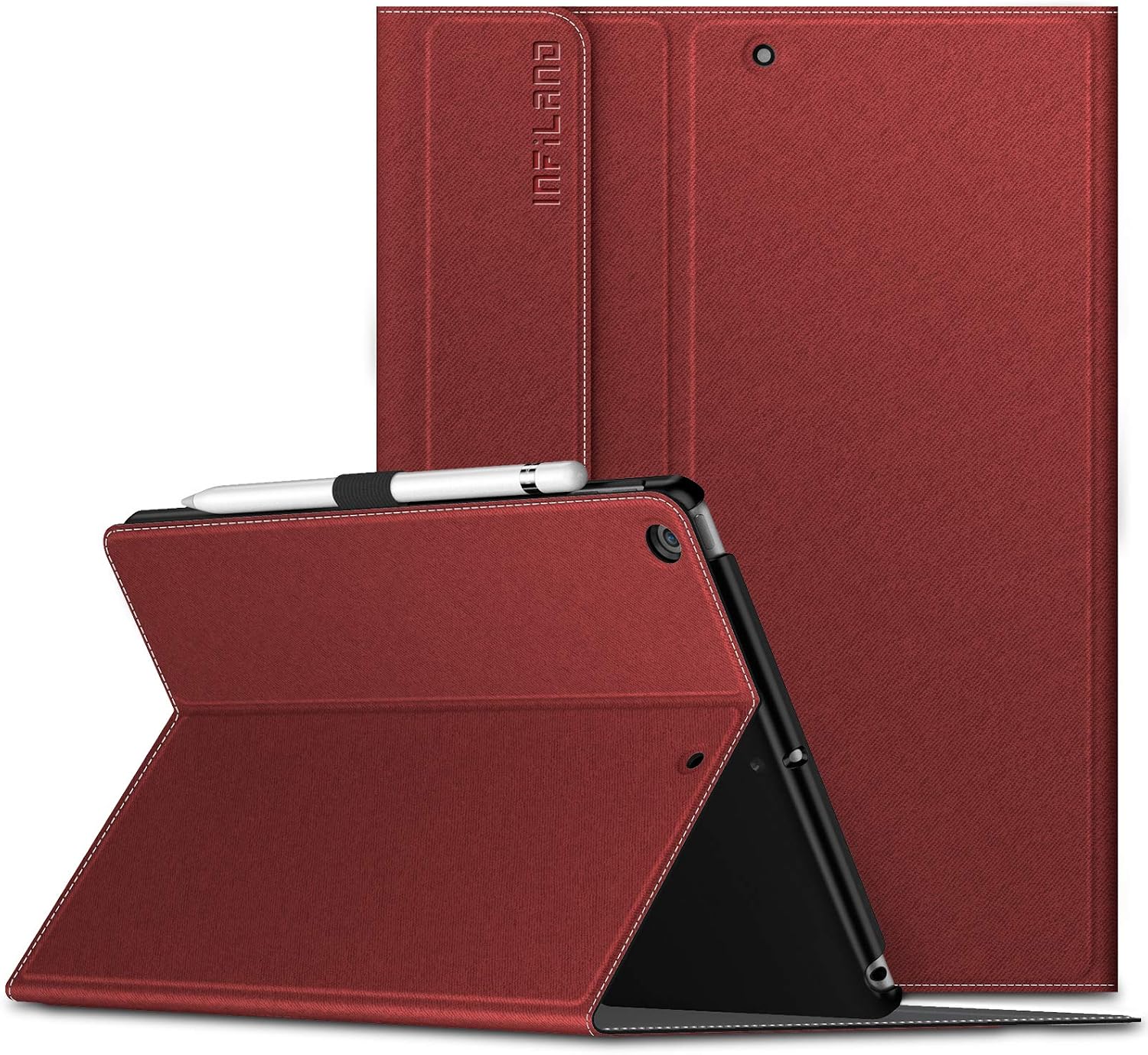 Infiland iPad 10.2 2020 Case, iPad 10.2 2019 Case, Multiple Angle Stand Cover Compatible with iPad 7th/8th Gen 10.2 inch (Auto Wake/Sleep) (Wine-red)