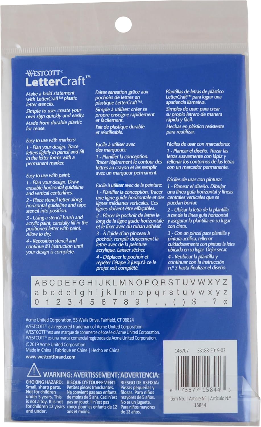 Westcott LetterCraft Stencil, Helvetica Font, 3/4-Inch and 1-Inch Characters (SH134/15844)