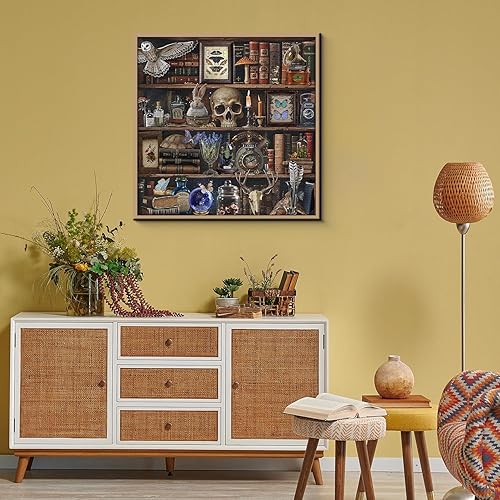 Miniatura 6 de Rompecabezas de estantería para adultos de 1000 piezas, rompecabezas gótico vintage de biblioteca, calaveras mágicas, libros, velas y mariposas