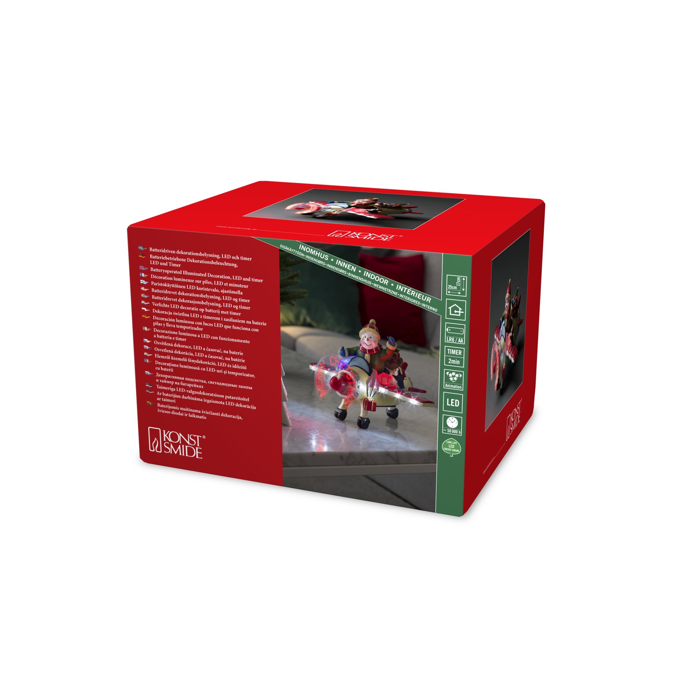 Konstsmide 4201-000 Christmas Lights Snowman in Plane/Sound Activated Motif/Battery Operated: 3Xaa (Excl.)/ Warm White Diodes, Red, 17.0 cm*21.0 cm*25.0 cm