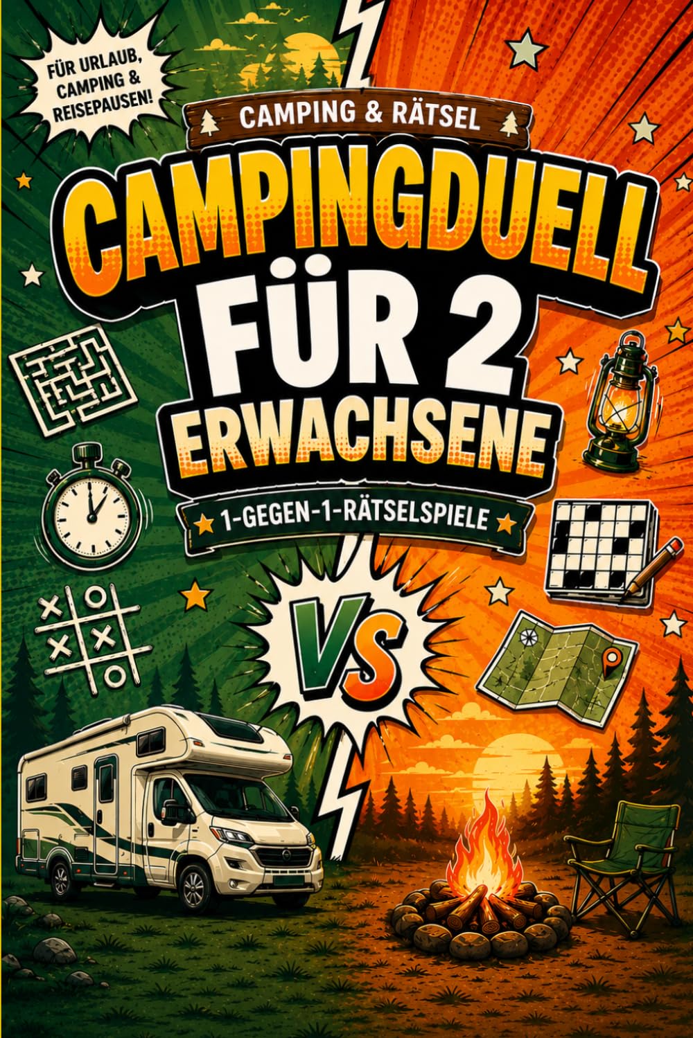 Campingduell für 2 Erwachsene: 1-gegen-1-Rätselspiele mit Stift und Papier für entspannte Pausen auf dem Campingplatz, im Wohnmobil, unterwegs und an Regentagen.