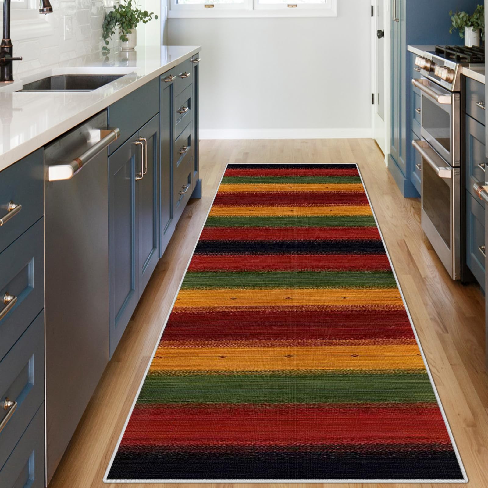 Teppich Läufer Flur Lang Küchenläufer 120 x 450 cm Teppichläufer für Küche Wohnraum Bettvorleger Schlafzimmer Küchenteppich Waschbar rutschfest Schmutzfangmatte Flurteppich auf Maß Meterware
