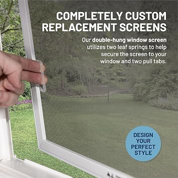 RiteScreen Custom Replacement Window Screen, DH7 Easy to Order, Input Dimensions for Perfect Fit - Durable Aluminum Frame for Double-Hung Windows, Includes Pull Rail for Fast & Simple Installation