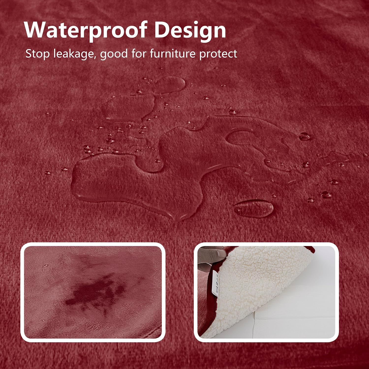 Waterproof Dog Blankets for Large Dogs, Washable Pet Blanket for Indoor Cats, Plush Sherpa Puppy Throw Furniture Protector for Bed Couch Sofa(40"x50",L,Burgundy Red)