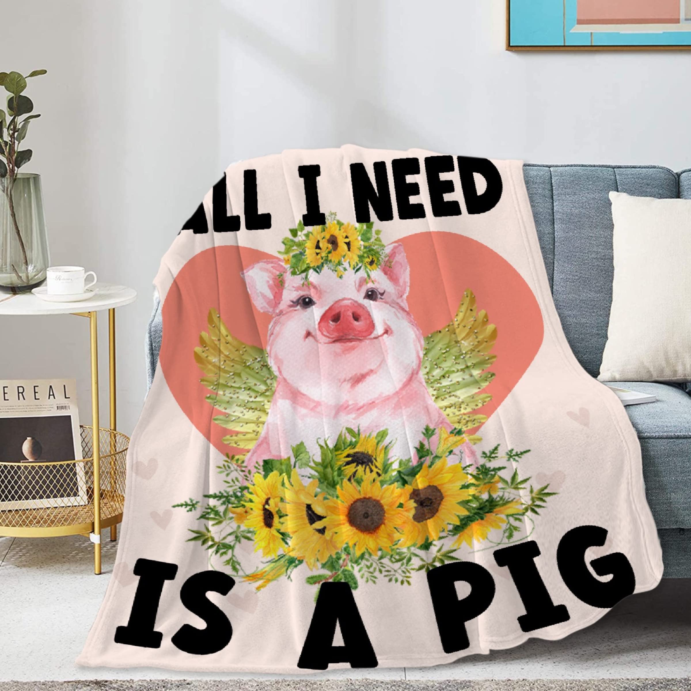 Homiehug All I Need is A Pig Soft Blanket Flannel Plush Gifts Cozy Fuzzy Cute Animal Throws for Nap Bedding Sheet Couch Decor Tapestries Non-Shedding 50