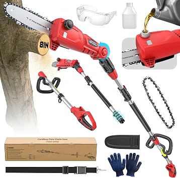 Ecarke Electric Pole Saw Compatible with Milwaukee 18V, 8 Inch Tree Trimmer Cutter, 16FT Max Total Reach, Cordless Chainsaw, 26ft/s Cutting Speed Pruner for Tree Trimming, Branch Pruning Tool Only