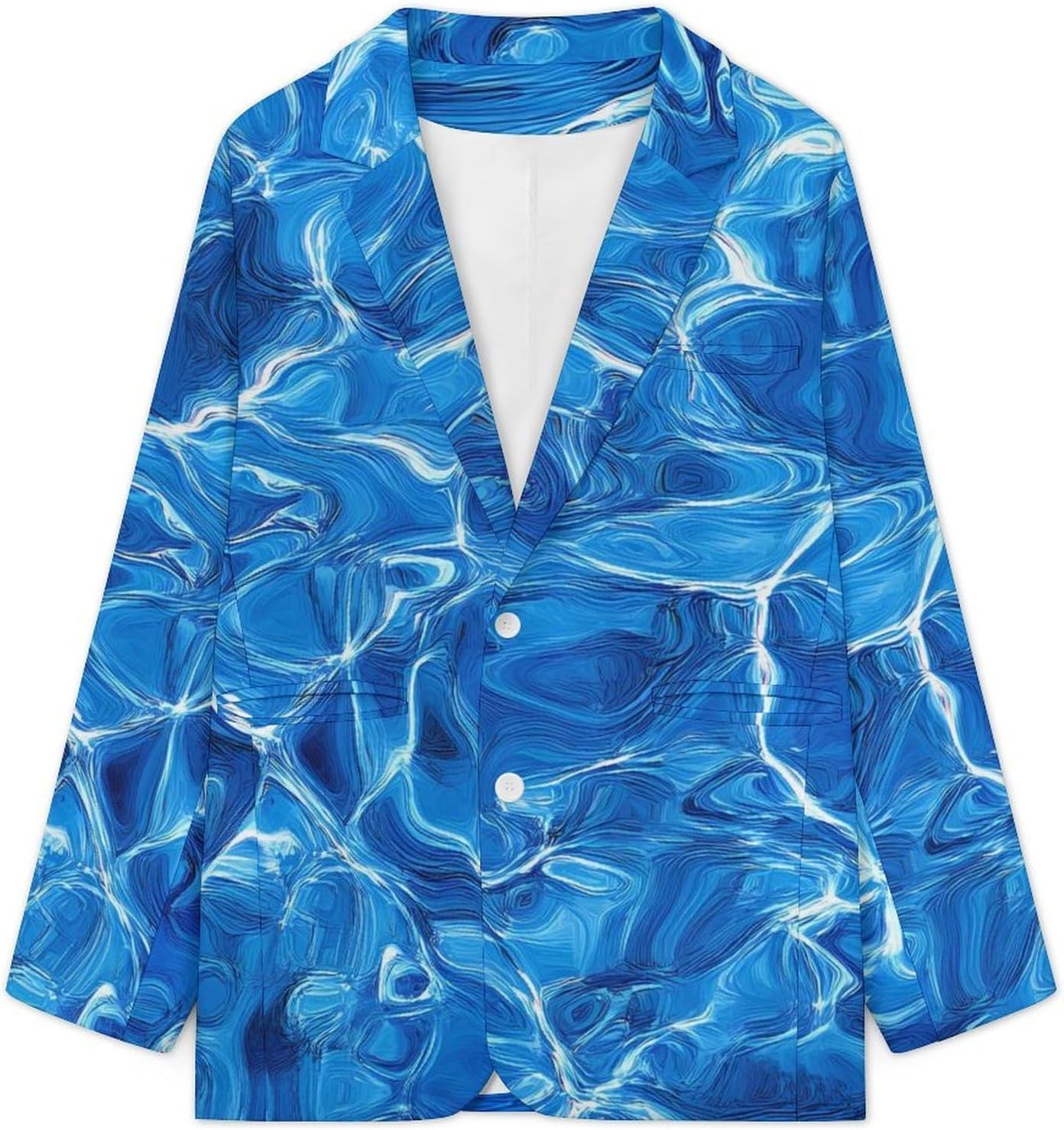 Swimming Pool Water Mens Casual Blazer Sport Coat Two Buttons Business Jackets