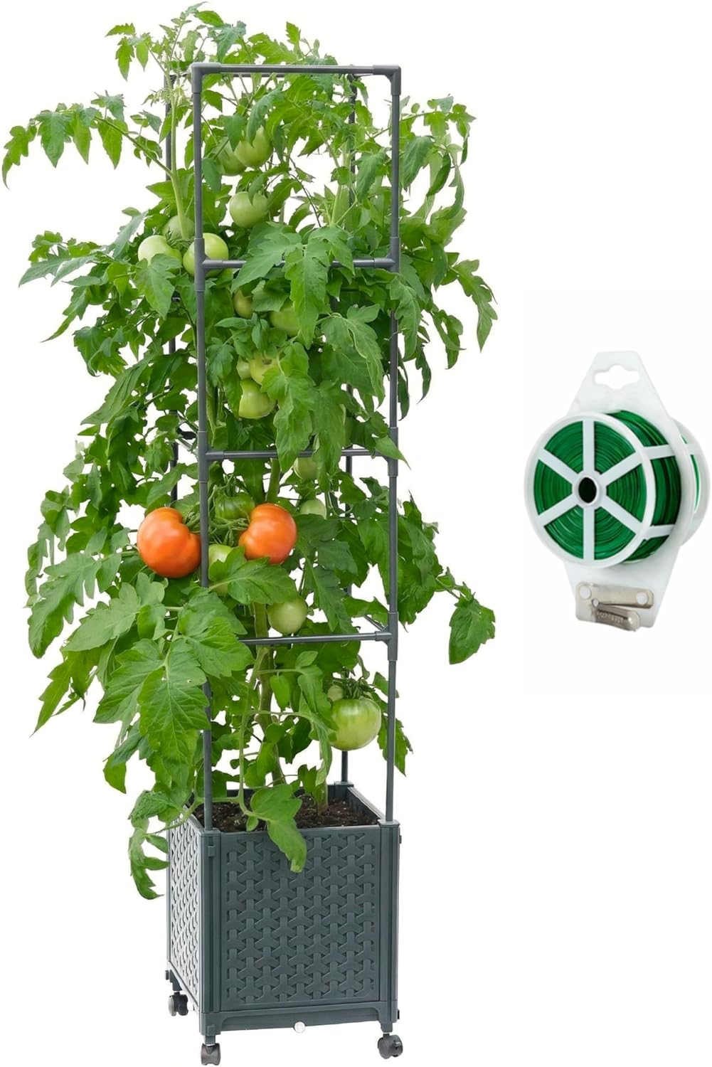 Raised Garden Bed Tomato Planter Box with Trellis, 41.3" Tomato Planters Cage w/Self-Watering for Climbing Plants Vegetables, Patio Indoor Outdoor