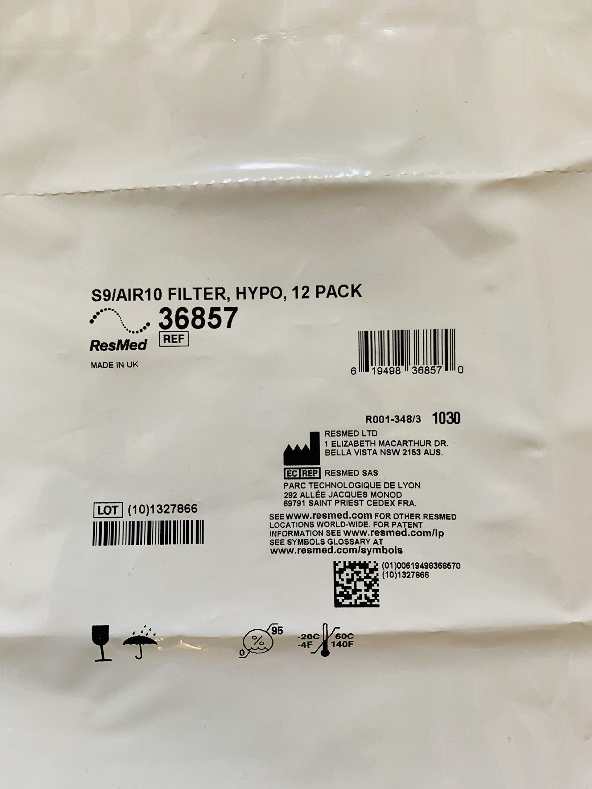 S9 Filtros Hipoalergénicos Paquete de 12 (36857) Filtro CPAP para S9 y AirSense 10 AutoSet Bloquea las Partículas Finas Adecuado para la Fiebre del Heno Cambio Mensual