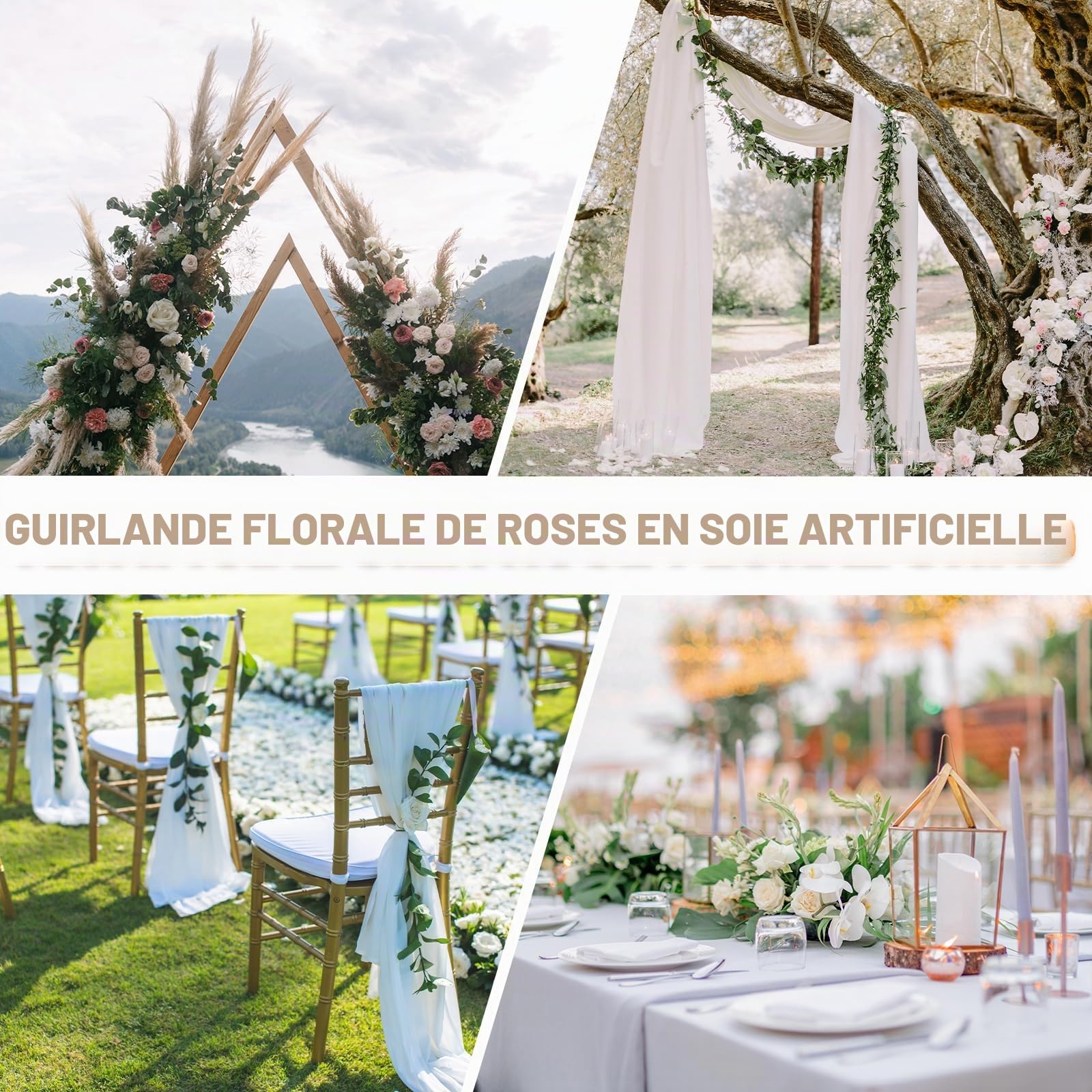 PATIKIL Guirlande de Fleurs pour Arche de Mariage, 2 Pièces de Fausses Fleurs de Rose Artificielles en Soie avec Feuillage pour Décoration de Cérémonie de Bienvenue, Jaune Clair/Crème