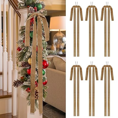 SIMISI RIBBON Khaki Long Velvet Bows Ornaments for Christmas Tree,