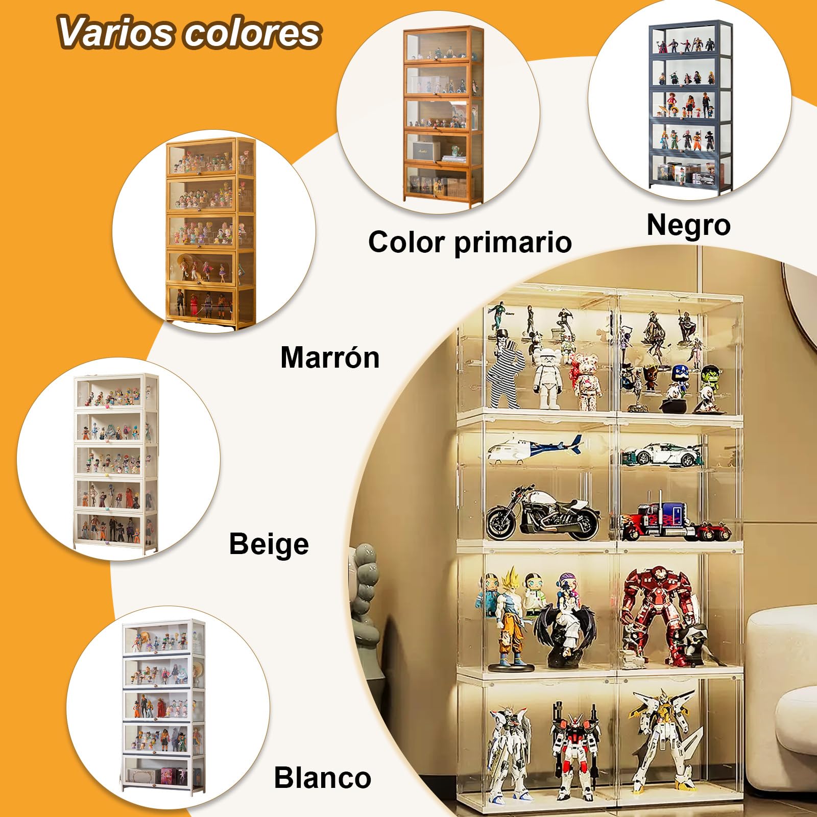 80x33x106cm Vitrina De Coleccionista, 4 Capa Vitrinas De Cristal, Vitrina Expositora para Colecciones Fácil De Limpiar para Figuras Coleccionables, Negro/Transparente por Tres Lados