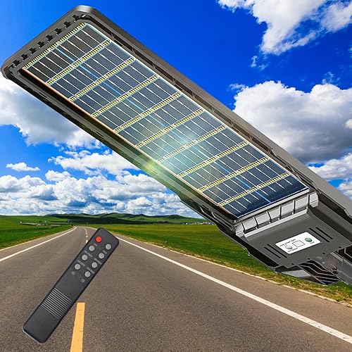 Luces solares de calle de 600 W impermeables para exteriores, 6500K 120000LM Luz de calle LED para exteriores del atardecer al amanecer, lámpara LED